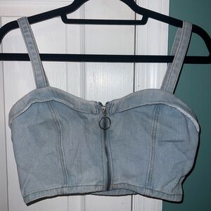 Forever 21 Blue Denim Zipper Crop Top